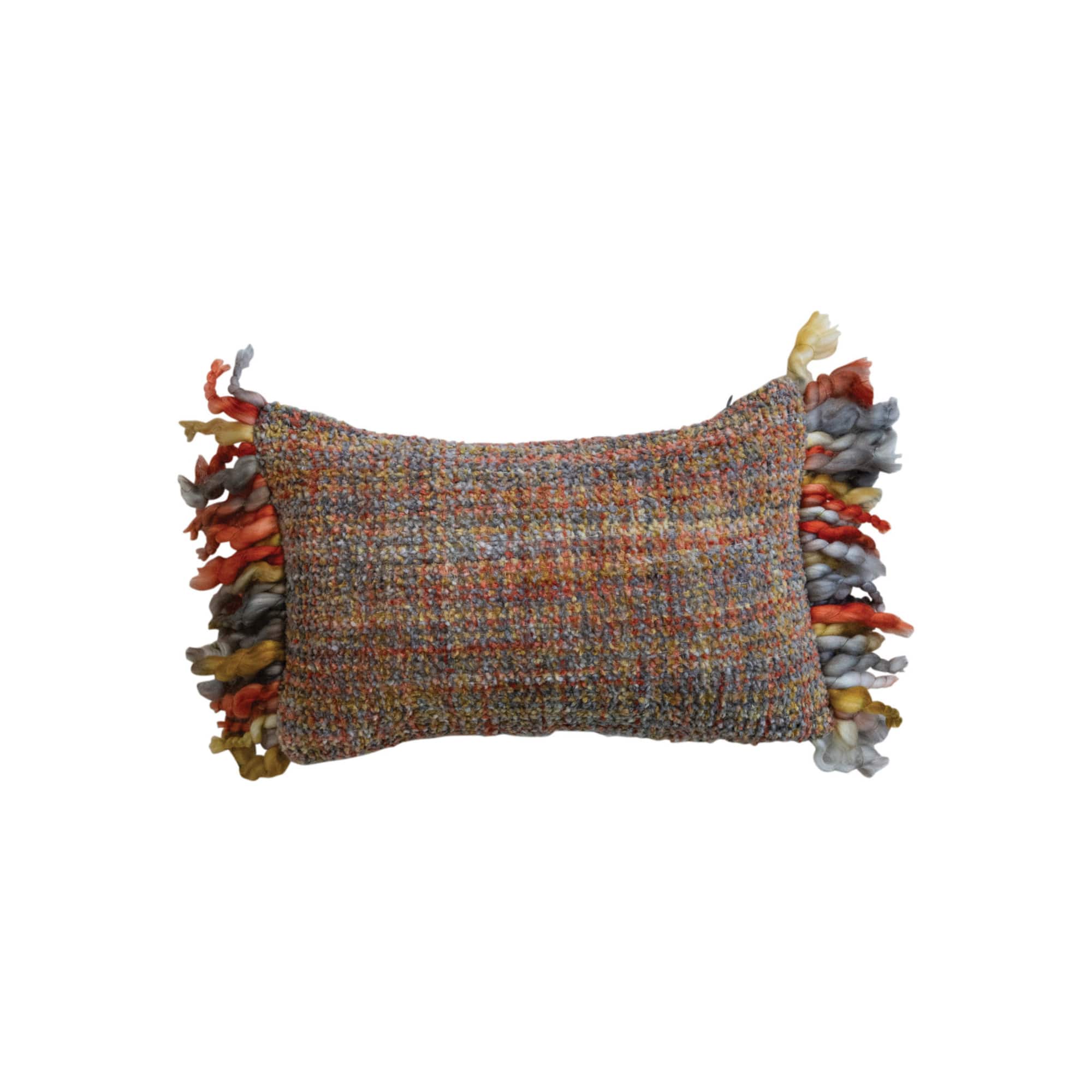Hello Honey® 14" x 9" Multicolor Woven Mélange Acrylic Lumbar Pillow with Fringe